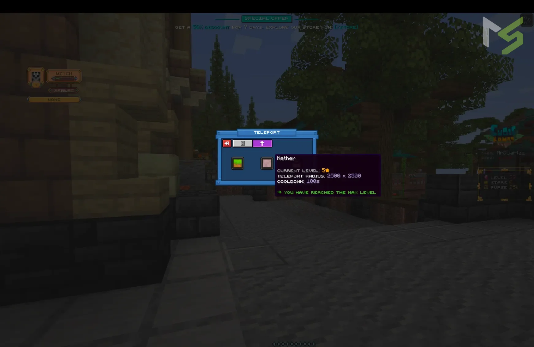 Nether travel progression menu