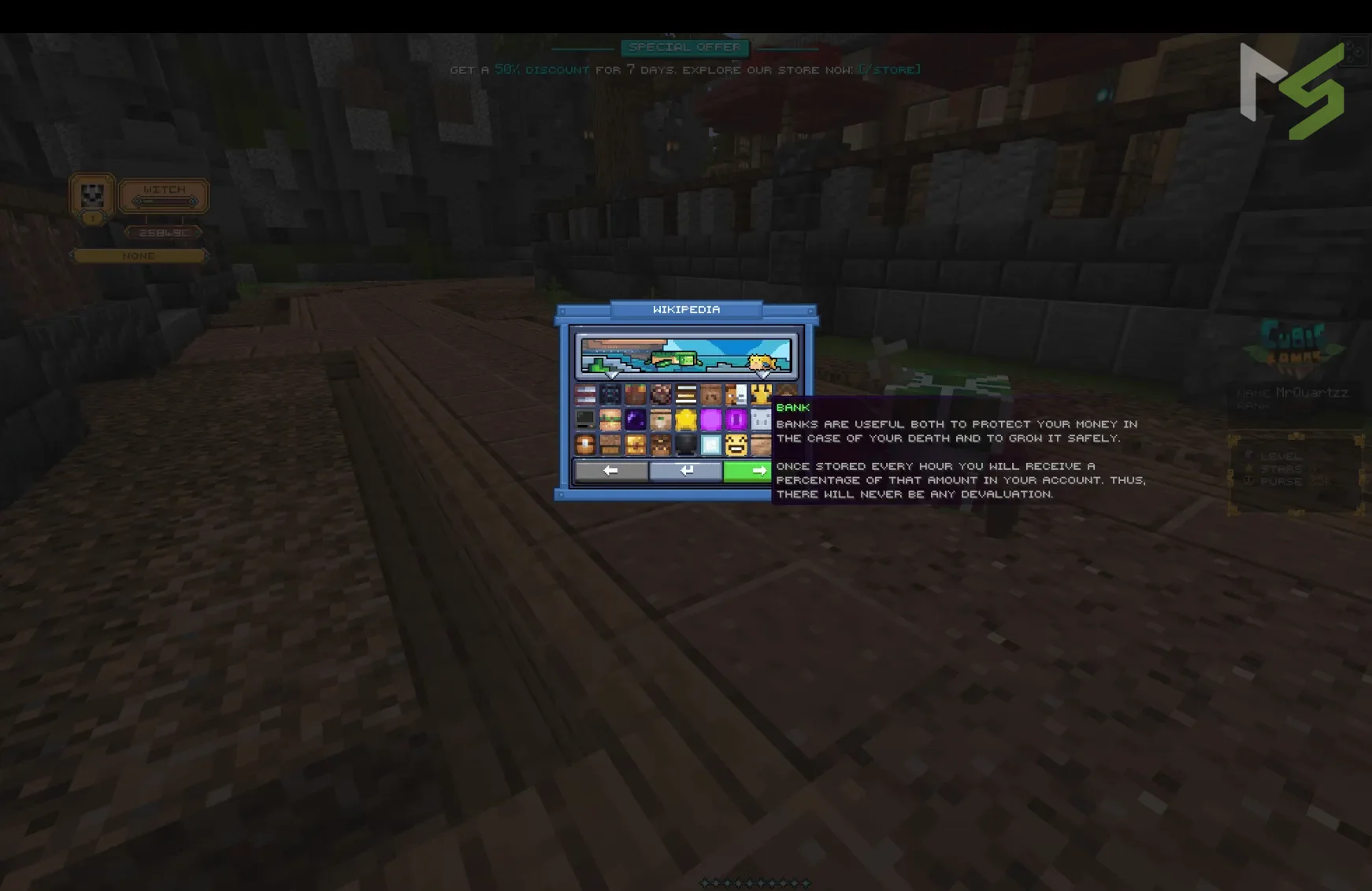 CubicLands wiki and bank menu