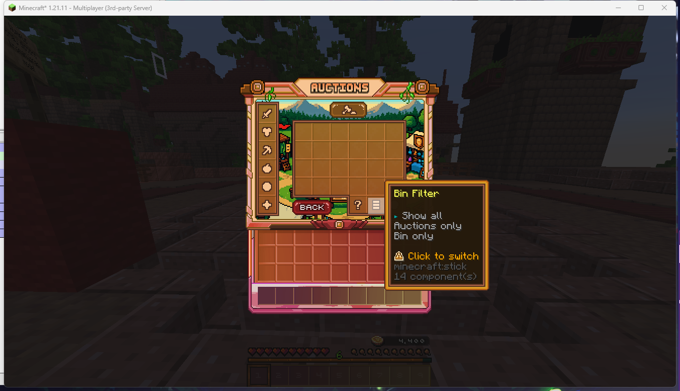 Auction category menu